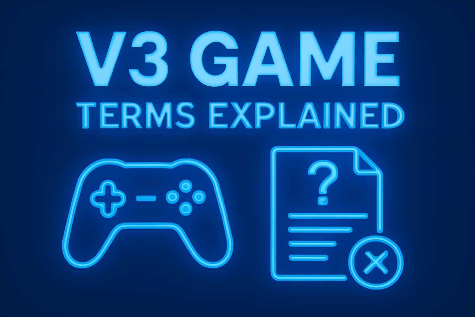 An educational scene illustrating V3 Game terms with a modern design.