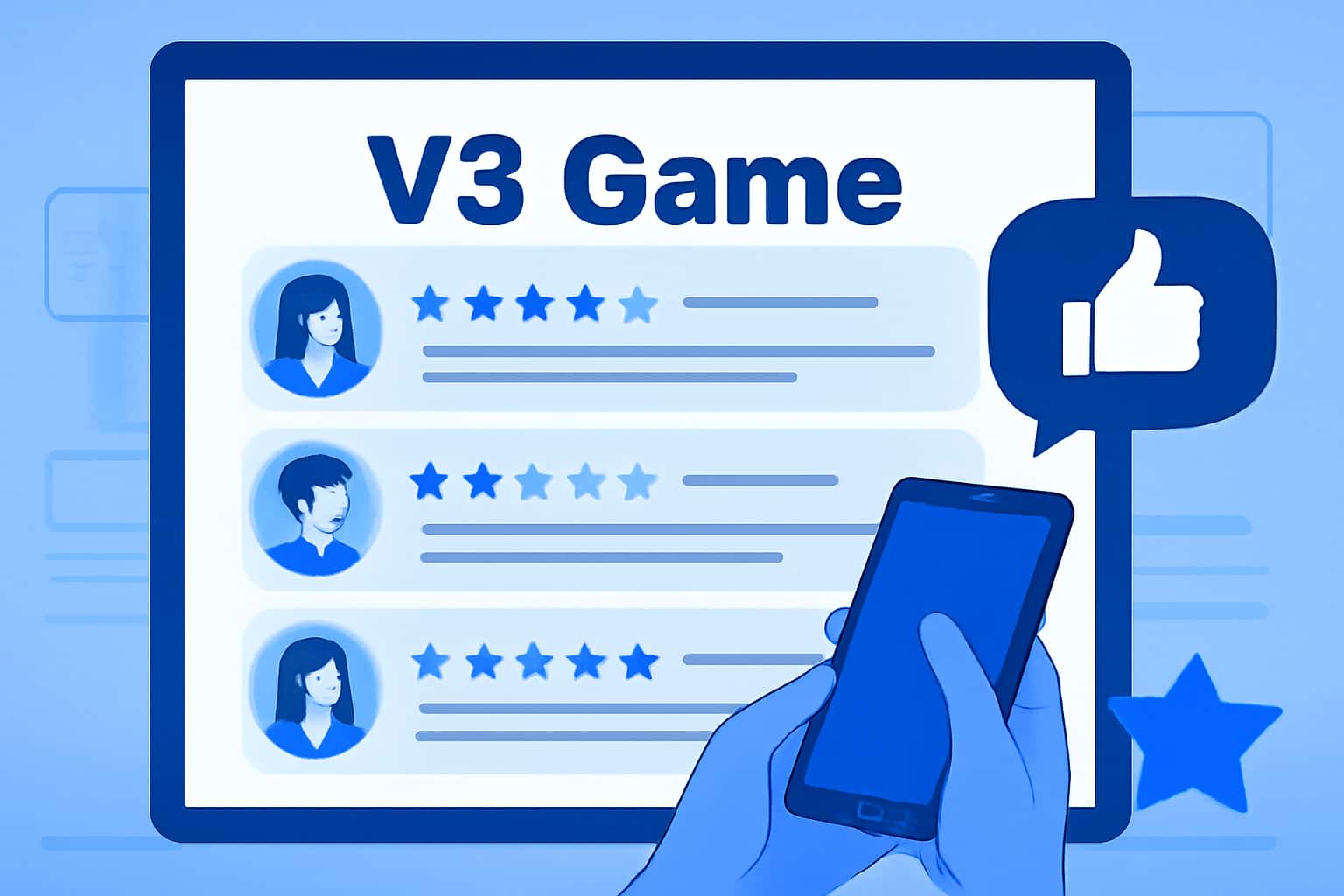 A visual representation of user reviews for the V3 Game, showcasing feedback and ratings in a neutral context.